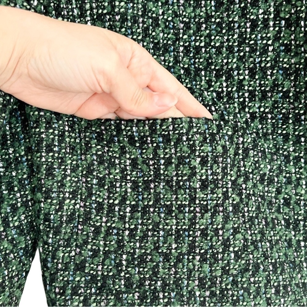 TALBOTS Collarless Long Sleeve Tweed Blazer Jacket Green Sz 6 - Picture 4 of 8
